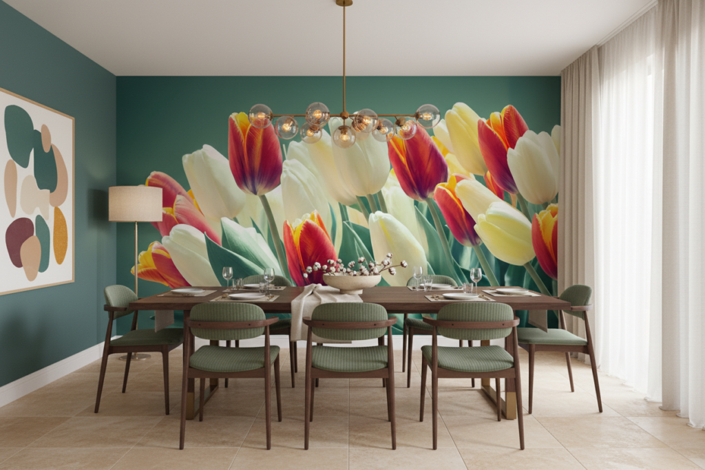 Papier peint tulipes multicolores éclatantes jardin fleuri printanier - Salle à manger