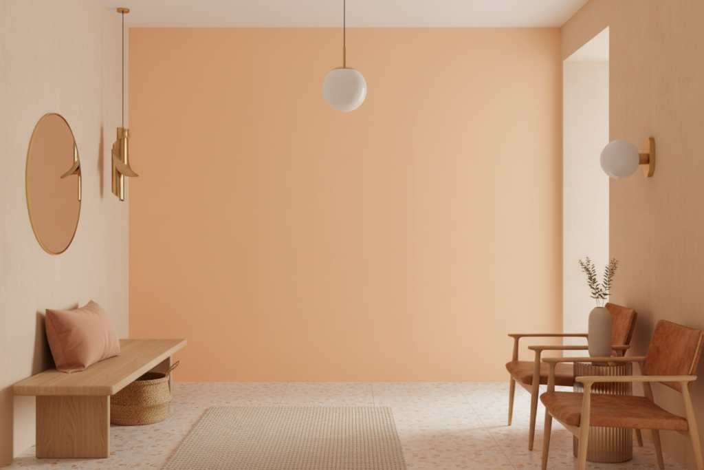 Papier Peint Uni Orange Abricot Nuancé Moderne Chaleureux - Entrée