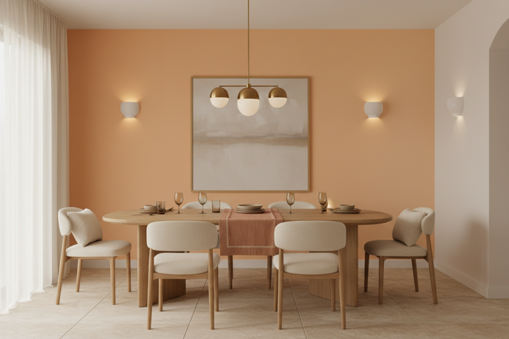 Papier Peint Uni Orange Abricot Nuancé Moderne Chaleureux - Salle à manger