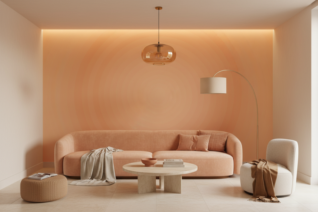 Papier Peint Uni Orange Abricot Nuancé Moderne Chaleureux - Salon / Séjour