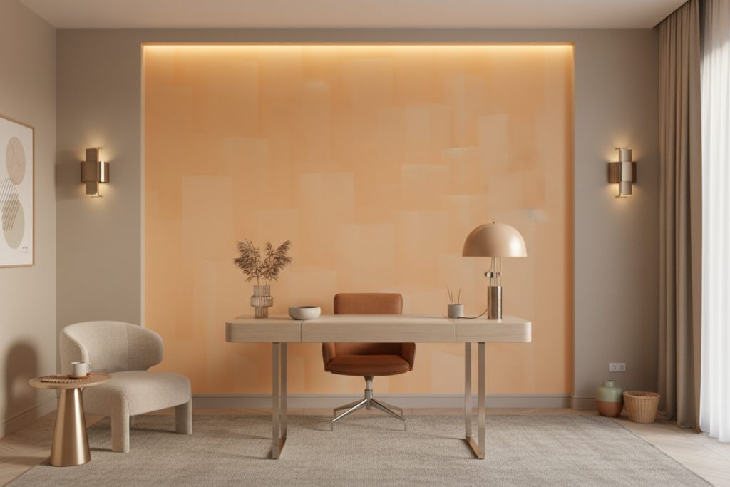 Papier peint uni orange doux ambiance chaleureuse moderne - Bureau