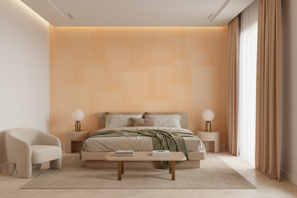 Papier peint uni orange doux ambiance chaleureuse moderne - Chambre adulte