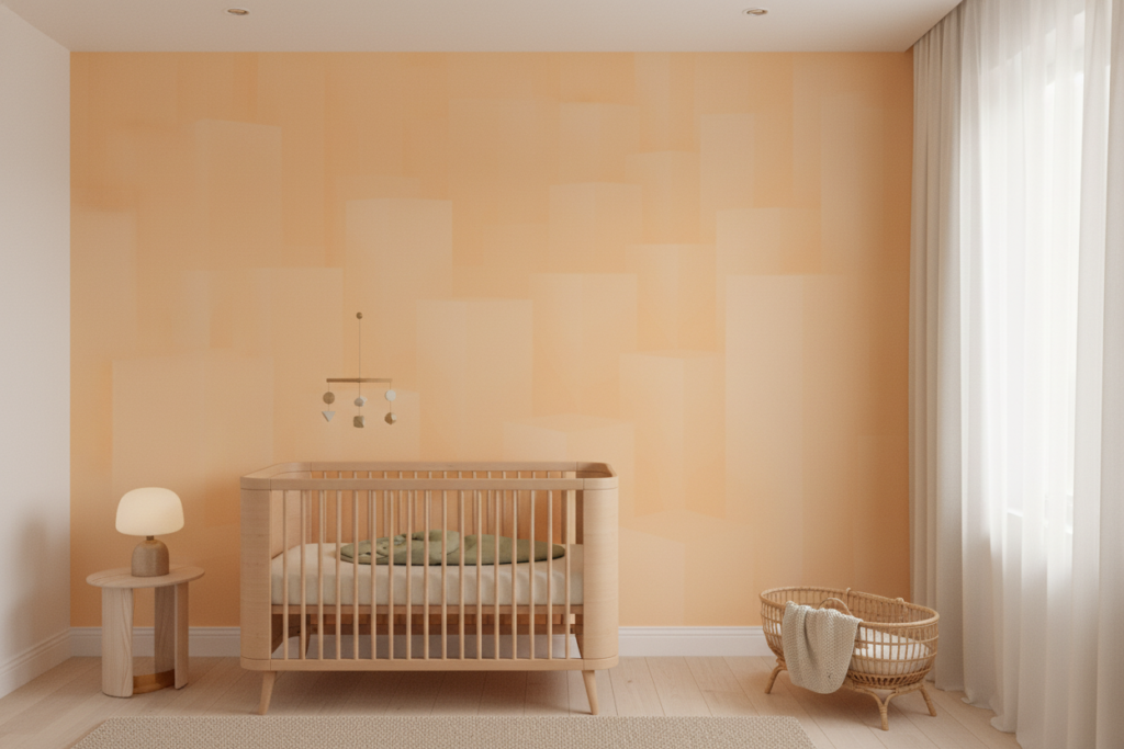 Papier peint uni orange doux ambiance chaleureuse moderne - Chambre bébé