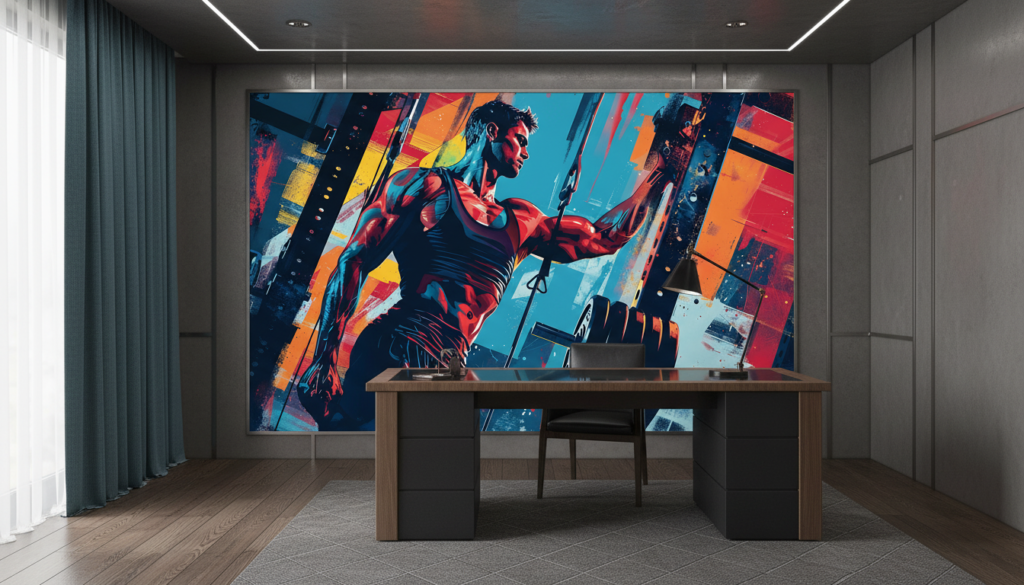 Papier Peint Urbain Fitness Homme Musculé Style Street Art - Bureau