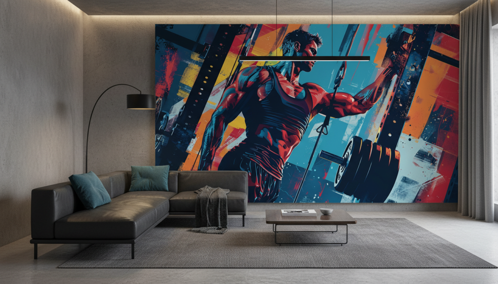 Papier Peint Urbain Fitness Homme Musculé Style Street Art - Salon / Séjour