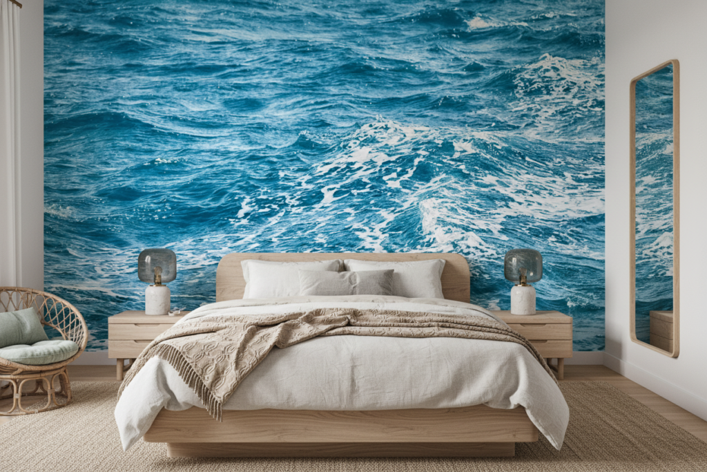 Papier peint vagues océan bleu turquoise mouvement aquatique naturel - Chambre adulte