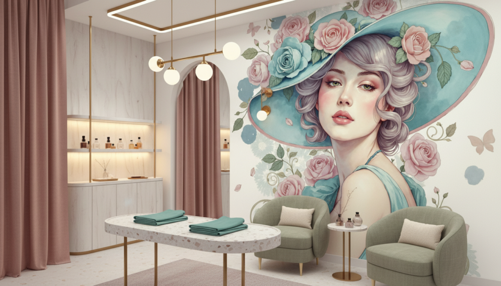 Papier peint vintage élégante dame aux roses romantique aquarelle - Boutique