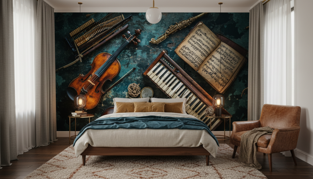 Papier peint vintage instruments musique classique partition ancienne - Chambre adulte