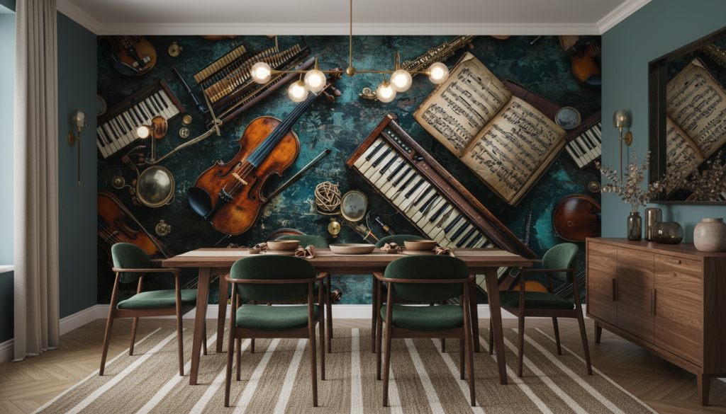 Papier peint vintage instruments musique classique partition ancienne - Salle à manger