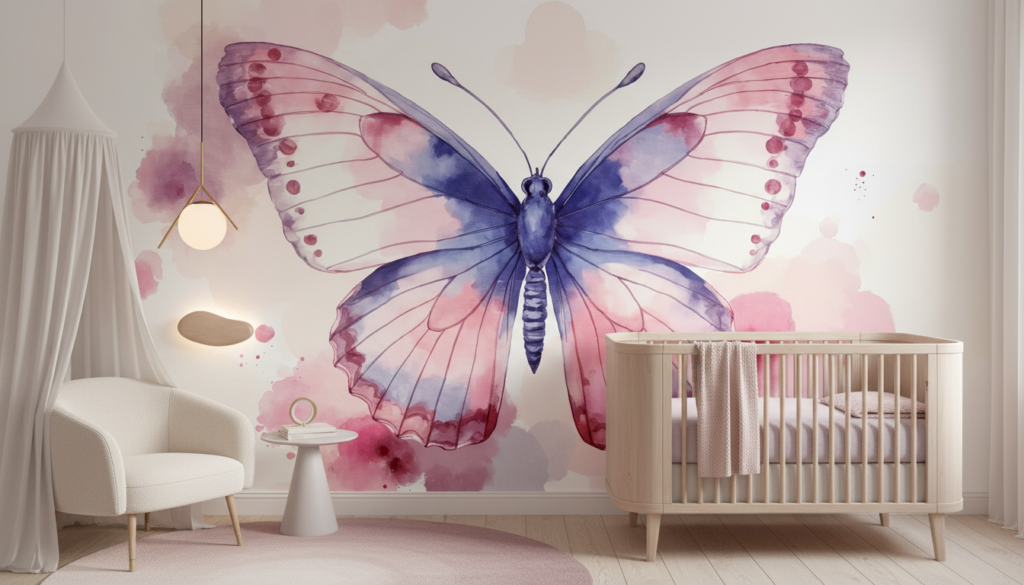 Papillon Aquarelle Rose et Bleu Artistique Décoratif - Chambre bébé