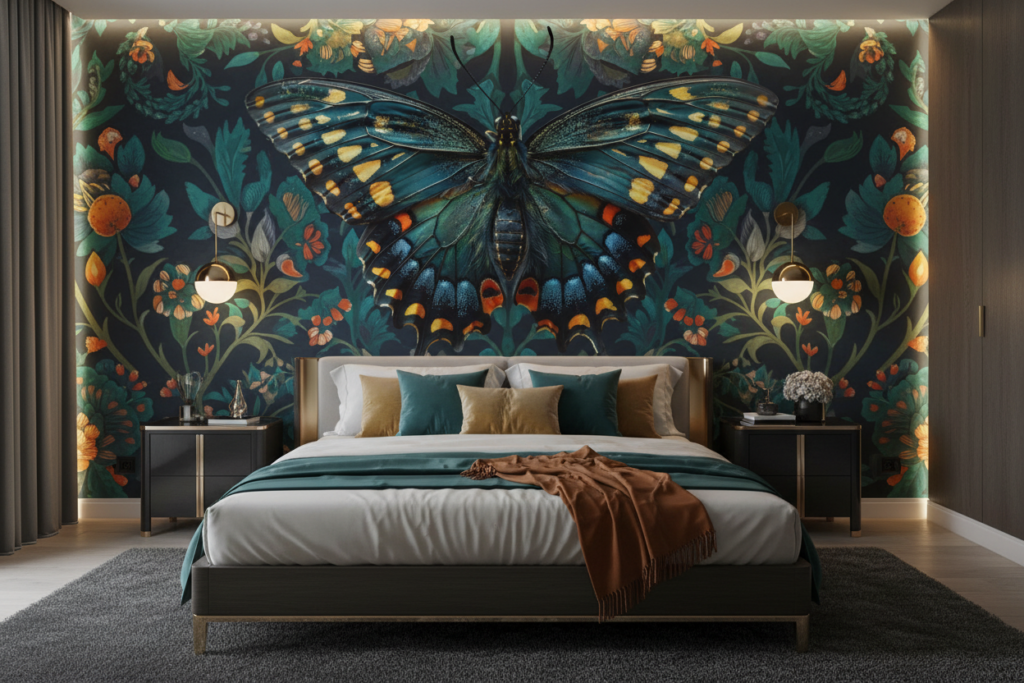 Papillon Exotique aux Ailes Iridescentes Bleu Turquoise et Or - Chambre adulte