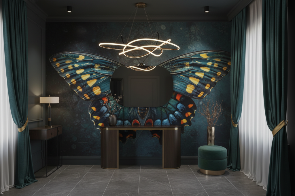 Papillon Exotique aux Ailes Iridescentes Bleu Turquoise et Or - Entrée