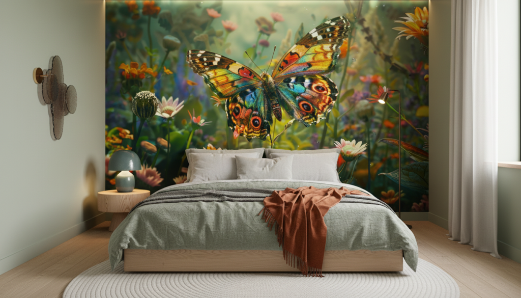 Papillon multicolore vibrant dans jardin fleuri naturel enchanteur - Chambre adulte