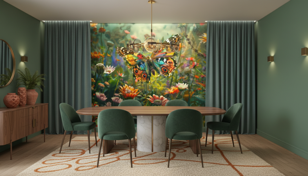 Papillon multicolore vibrant dans jardin fleuri naturel enchanteur - Salle à manger