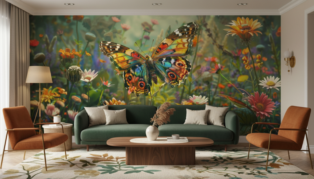 Papillon multicolore vibrant dans jardin fleuri naturel enchanteur - Salon / Séjour