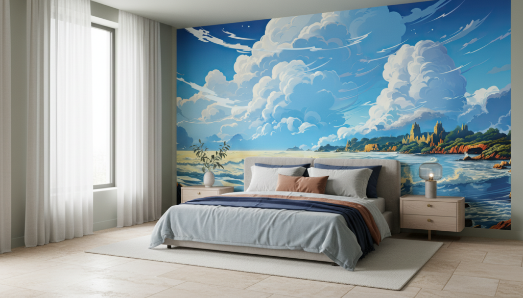 Paysage côtier majestueux avec nuages dramatiques et reflets océaniques - Chambre adulte