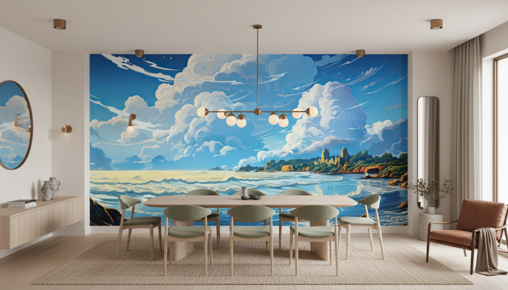 Paysage côtier majestueux avec nuages dramatiques et reflets océaniques - Salle à manger