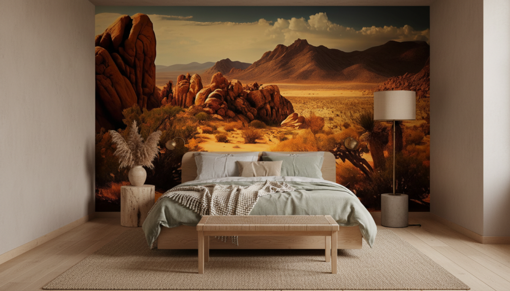 Paysage désertique aux rochers rouges et montagnes dorées - Chambre adulte