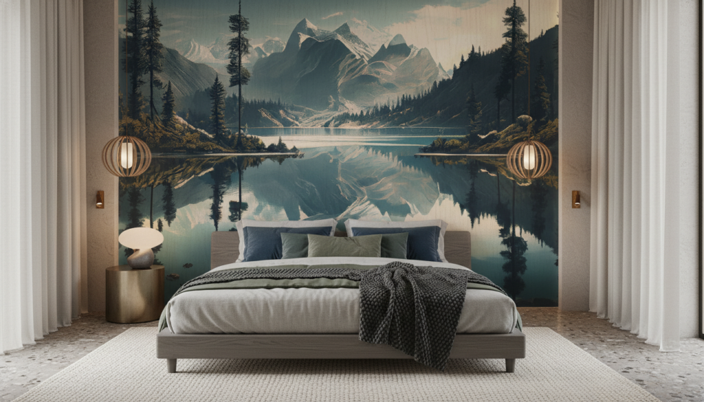 Paysage de Montagne avec Lac et Forêt de Conifères Reflets - Chambre adulte