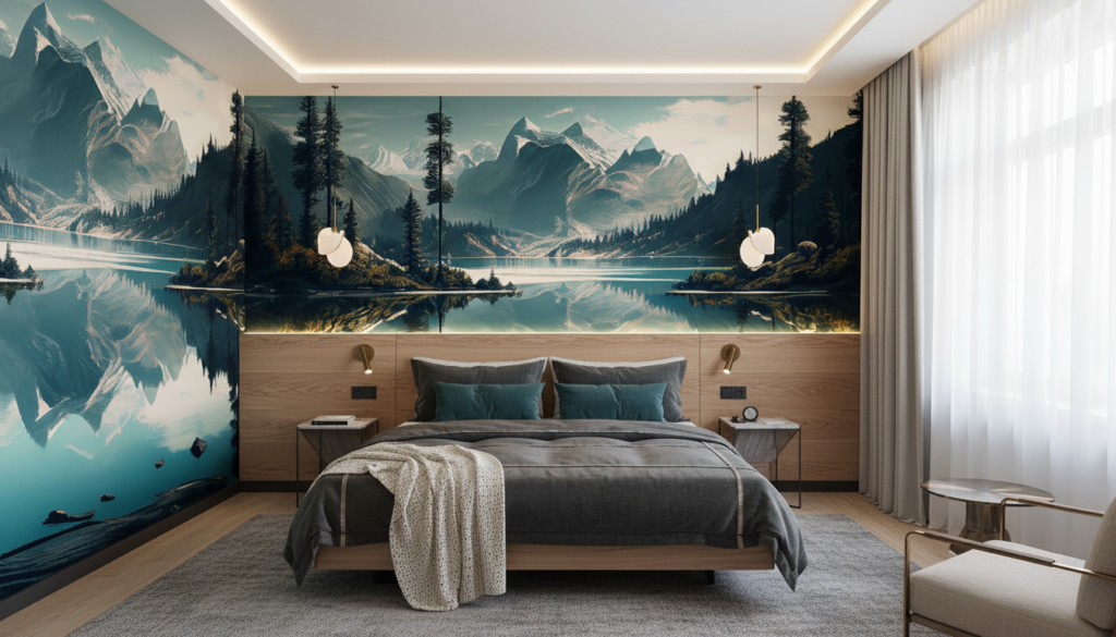 Paysage de Montagne avec Lac et Forêt de Conifères Reflets - Hôtel