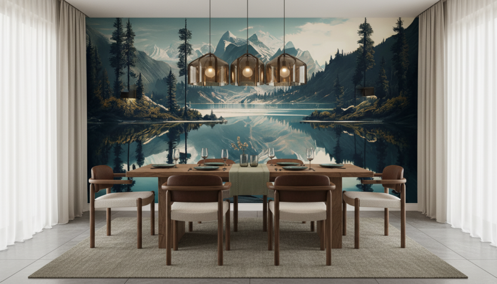 Paysage de Montagne avec Lac et Forêt de Conifères Reflets - Salle à manger