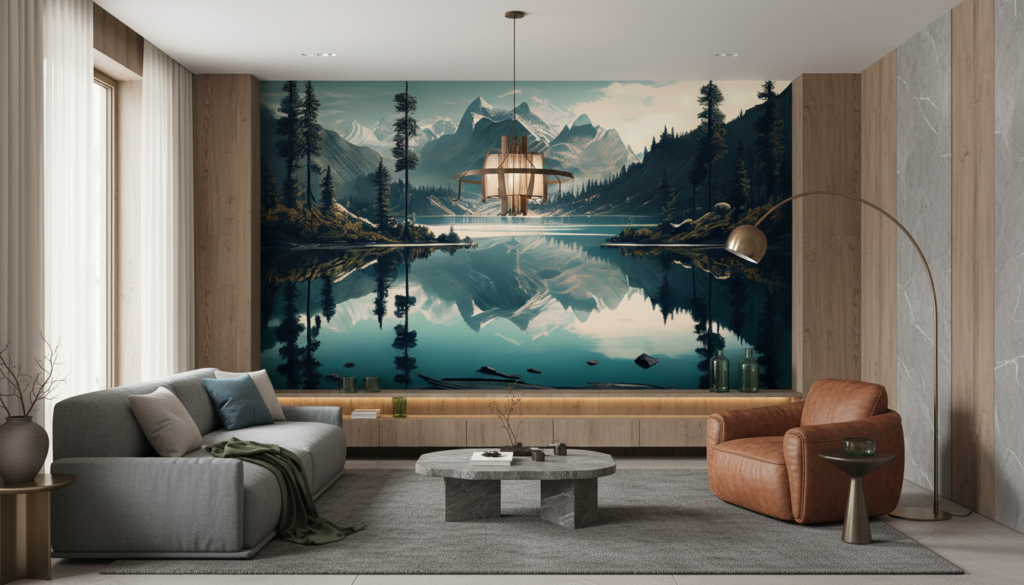 Paysage de Montagne avec Lac et Forêt de Conifères Reflets - Salon / Séjour