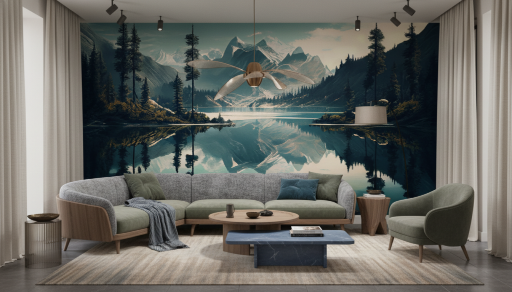 Paysage de Montagne avec Lac et Forêt de Conifères Reflets - Salon / Séjour