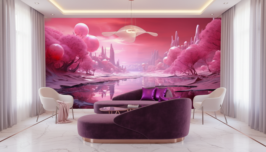 Paysage Fantastique Rose Cristallin aux Reflets Aquatiques Surréalistes - Hôtel