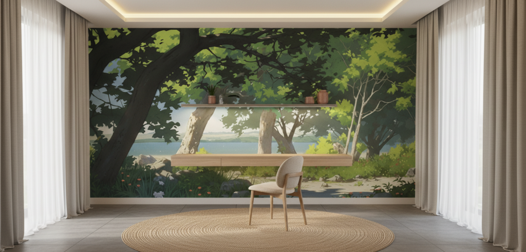 Paysage forestier serein avec vue sur lac tranquille - Bureau