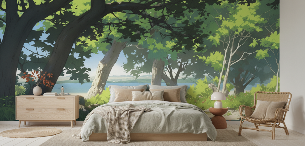 Paysage forestier serein avec vue sur lac tranquille - Chambre adulte