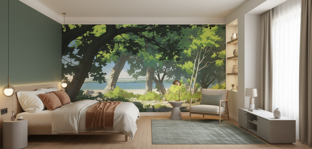 Paysage forestier serein avec vue sur lac tranquille - Hôtel