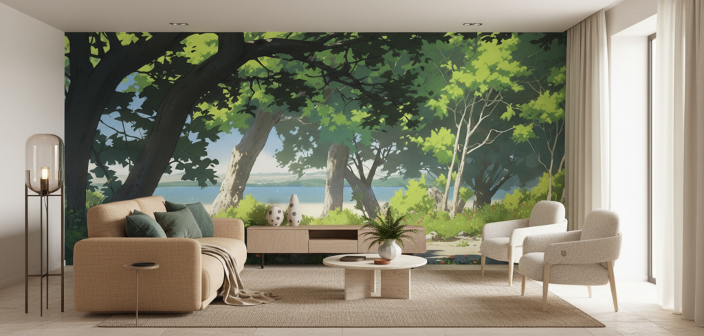 Paysage forestier serein avec vue sur lac tranquille - Salon / Séjour