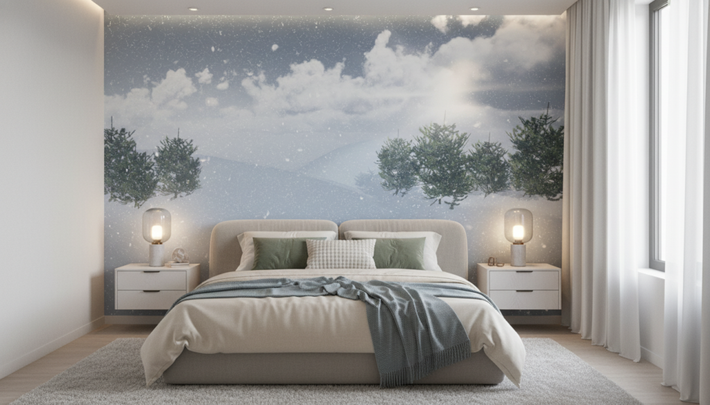 Paysage hivernal enneigé avec sapins sous ciel nuageux - Chambre adulte