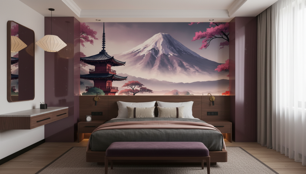 Paysage Japonais Mont Fuji Pagode et Cerisiers en Fleurs - Hôtel