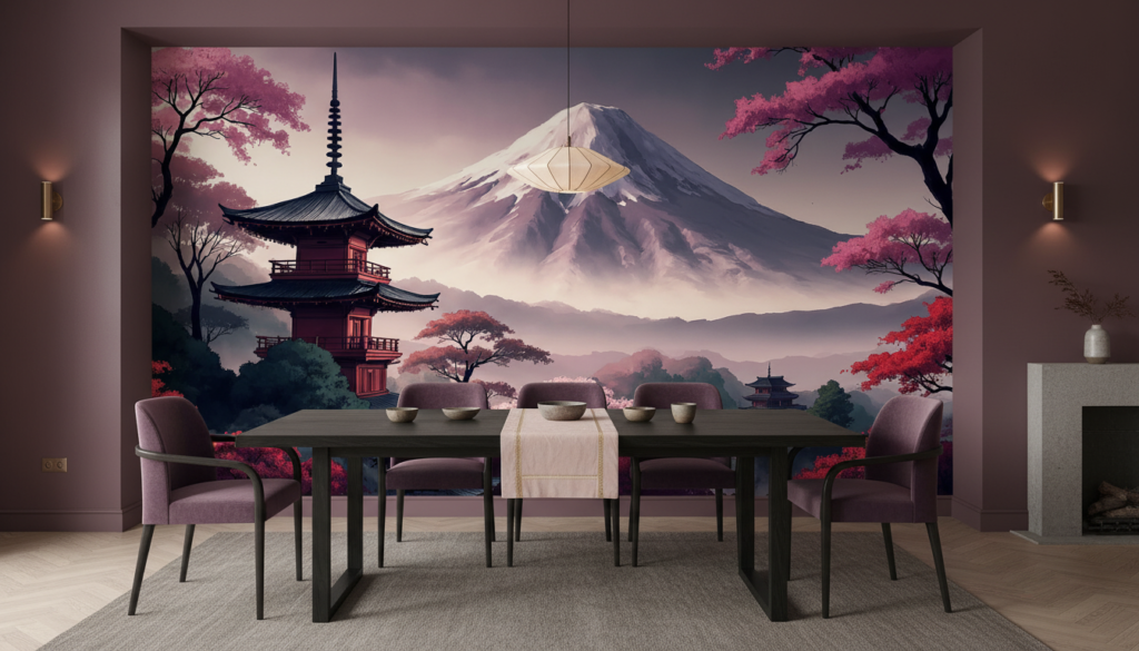 Paysage Japonais Mont Fuji Pagode et Cerisiers en Fleurs - Salle à manger
