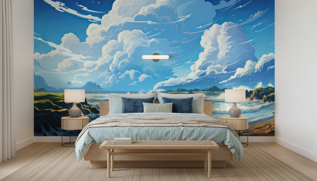 Paysage marin côtier avec vagues déferlantes et ciel dramatique - Chambre adulte