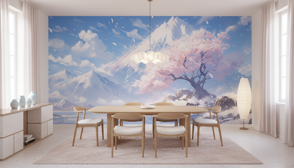 Paysage Montagnard Sakura Cerisier en Fleurs Style Anime Japonais - Salle à manger