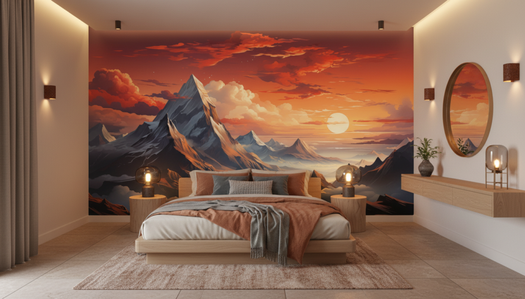 Paysage montagneux majestueux au coucher de soleil doré - Chambre adulte