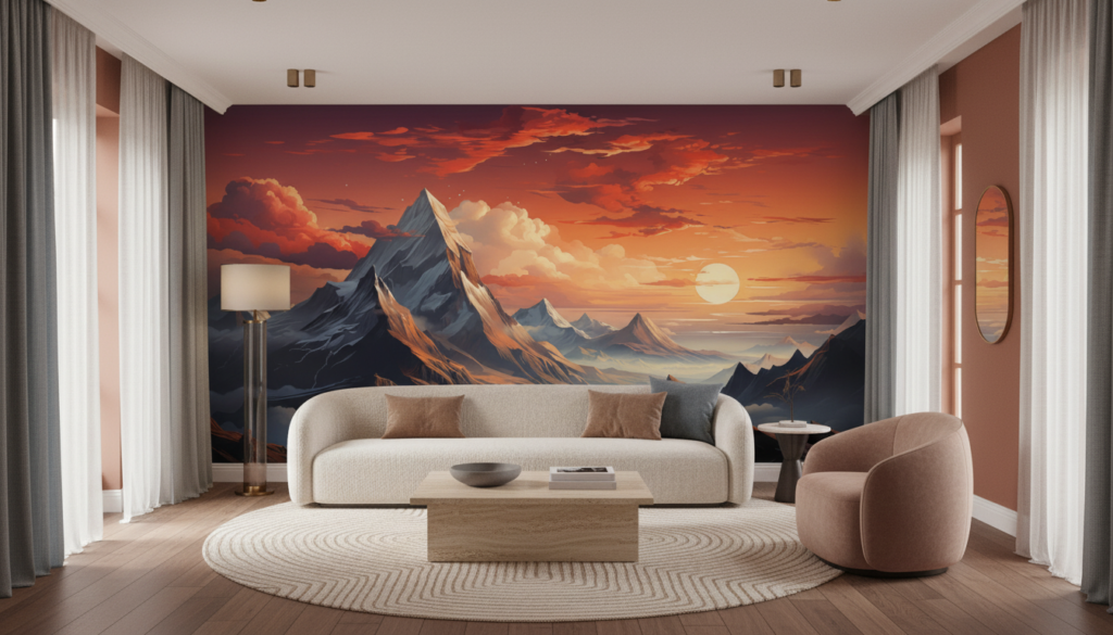 Paysage montagneux majestueux au coucher de soleil doré - Salon / Séjour