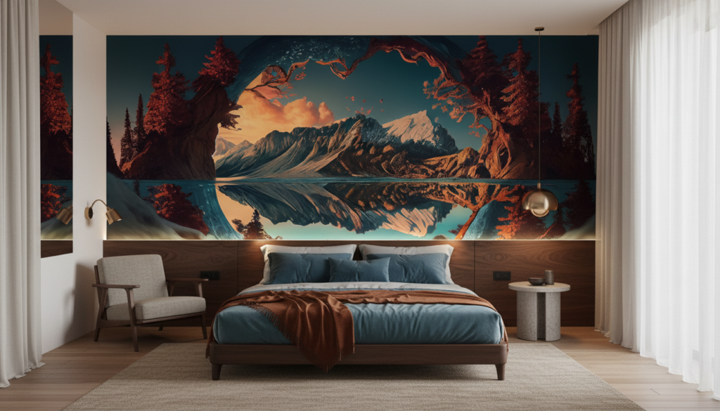 Paysage montagneux reflet lac coucher soleil nature majestueuse - Chambre adulte