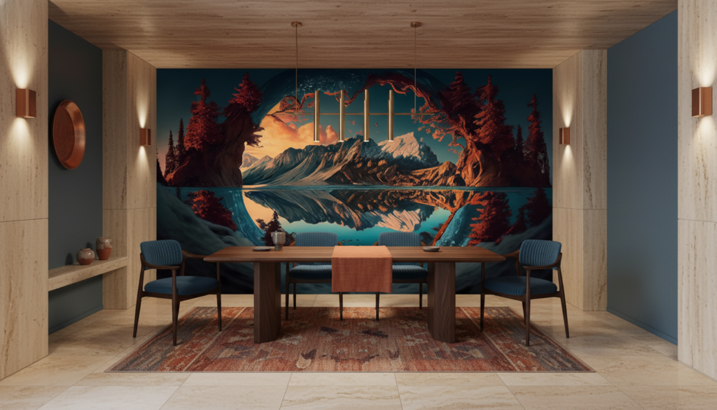 Paysage montagneux reflet lac coucher soleil nature majestueuse - Salle à manger