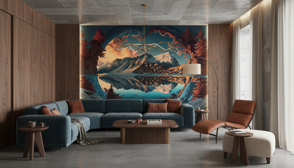 Paysage montagneux reflet lac coucher soleil nature majestueuse - Salon / Séjour