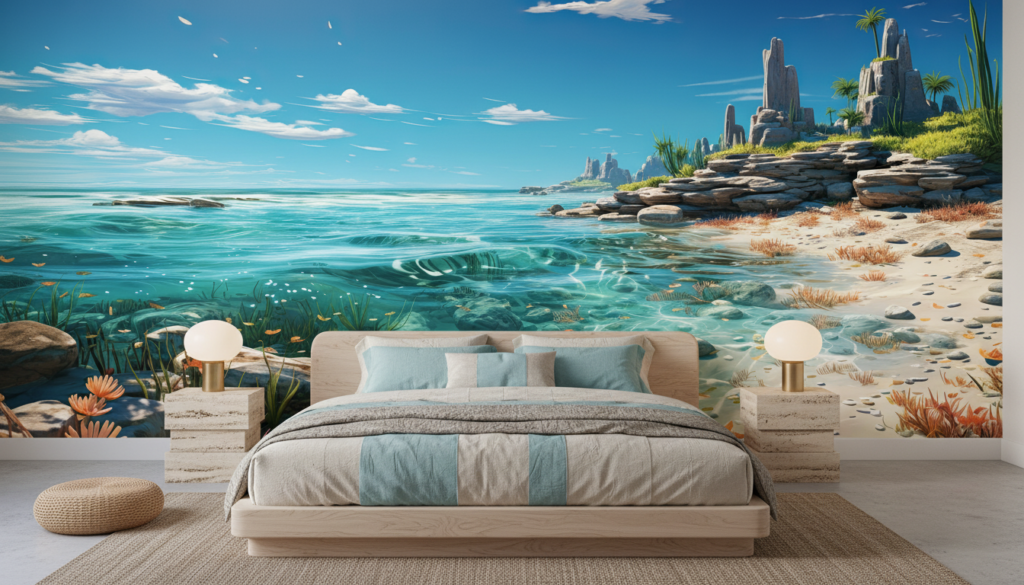 Paysage tropical paradisiaque avec lagune turquoise et rochers sculptés - Chambre adulte