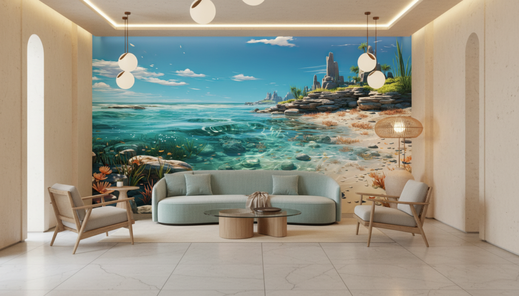 Paysage tropical paradisiaque avec lagune turquoise et rochers sculptés - Hôtel