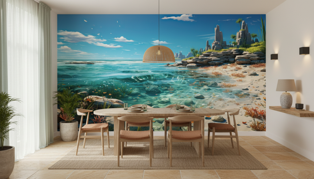 Paysage tropical paradisiaque avec lagune turquoise et rochers sculptés - Salle à manger