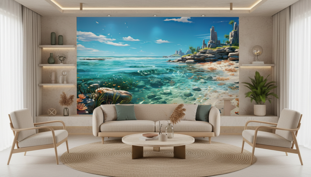 Paysage tropical paradisiaque avec lagune turquoise et rochers sculptés - Salon / Séjour