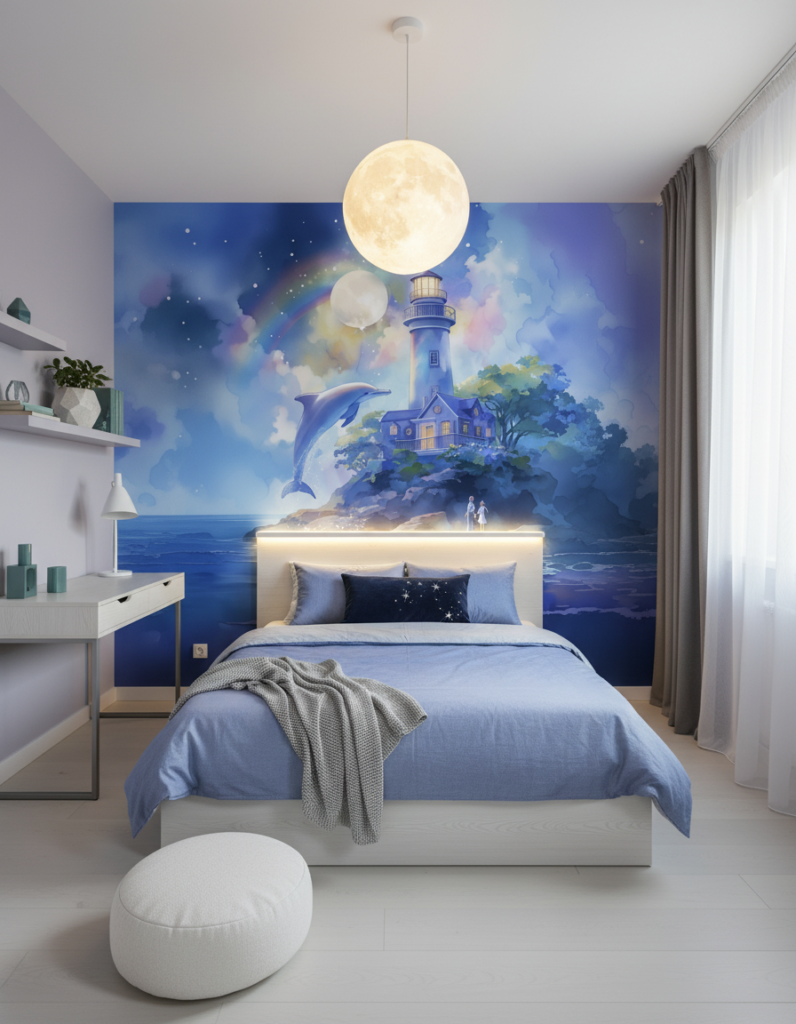 Phare Magique aux Dauphins sous Ciel Étoilé et Arc-en-ciel - Chambre ado