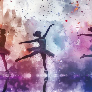 Papier peint artistique danseuses silhouettes aquarelle colorée moderne