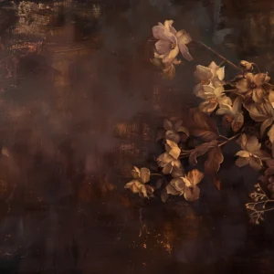 Papier peint floral vintage aux tons dorés et bruns chauds