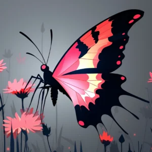 Papier peint butterfly silhouette jardin mystique rose corail